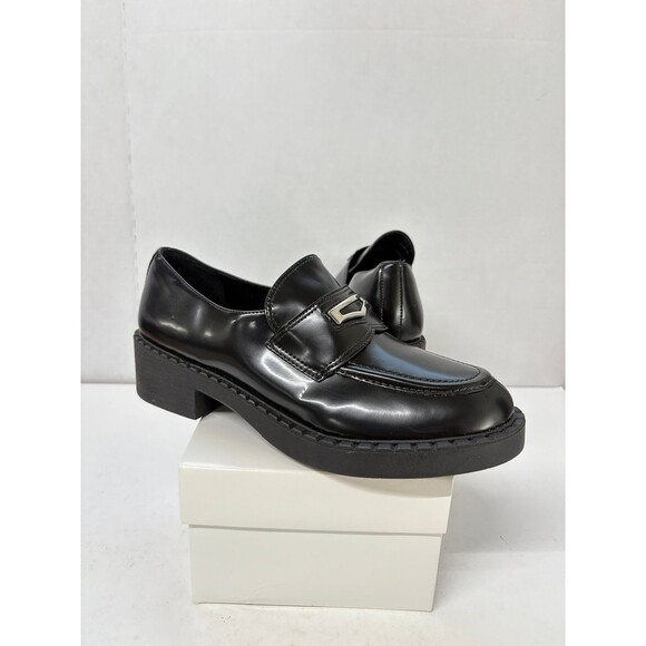 Arezzo Women's Black Faux Leather Grace Platform Loafer Shoe Slip On Size 8B - Picture 1 of 7